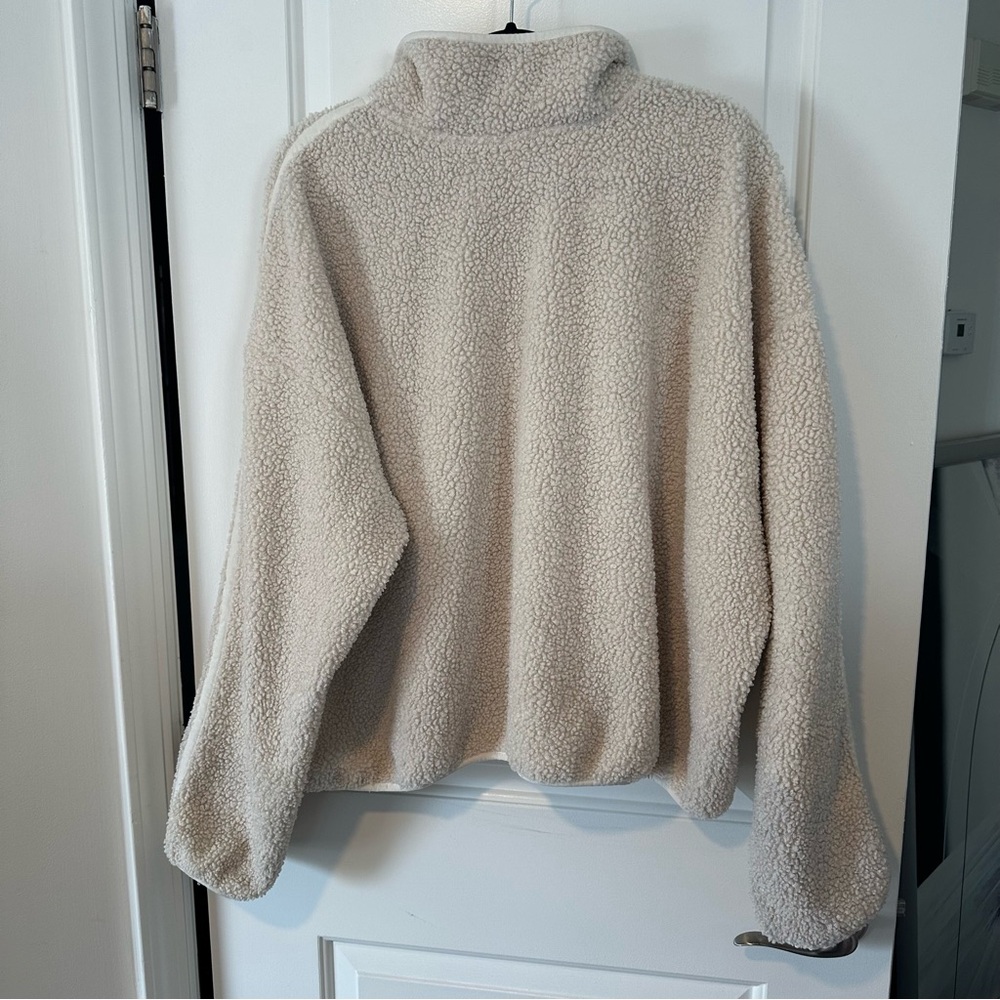 Old Navy Crop Sherpa Quarter Zip Pullover Sweatshirt in Cream - Picture 11 of 11